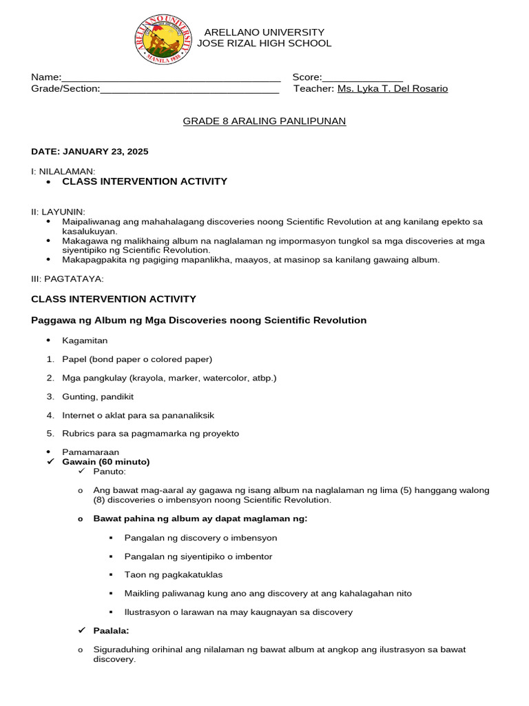 Class Intervention Activity (3rd) | PDF