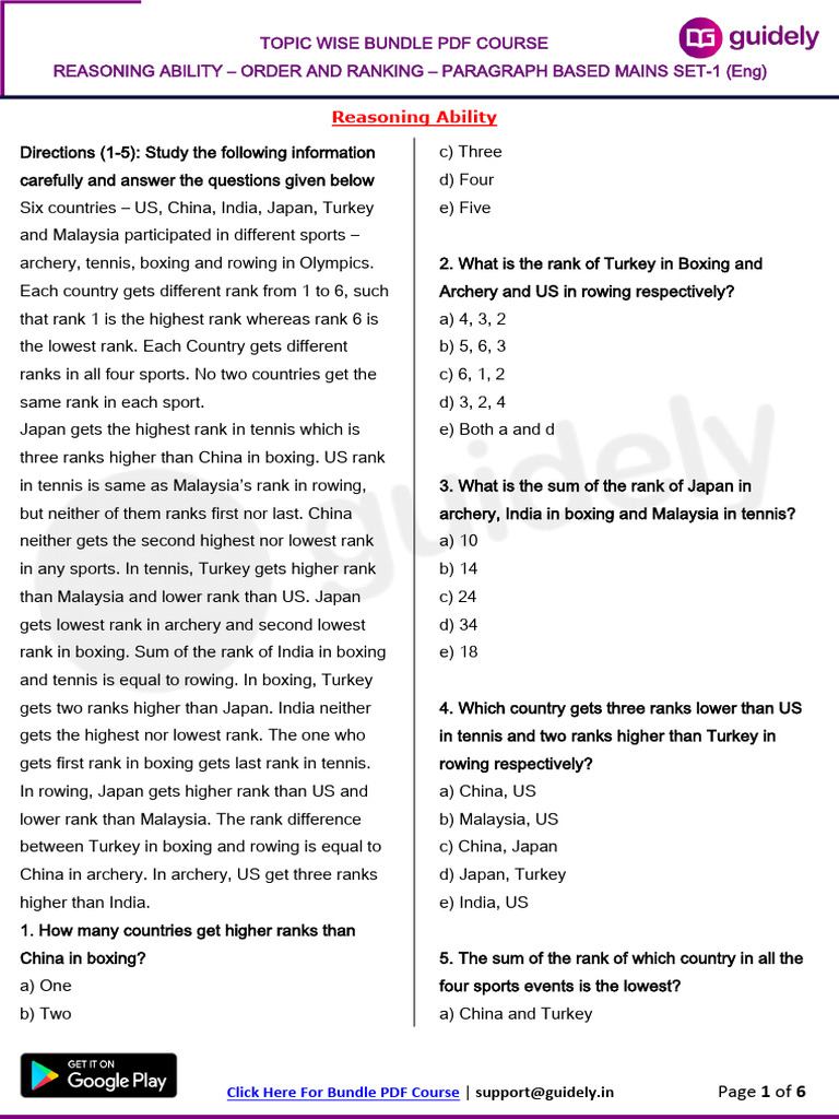 Reasoning Ability Ranking PDF Course | PDF