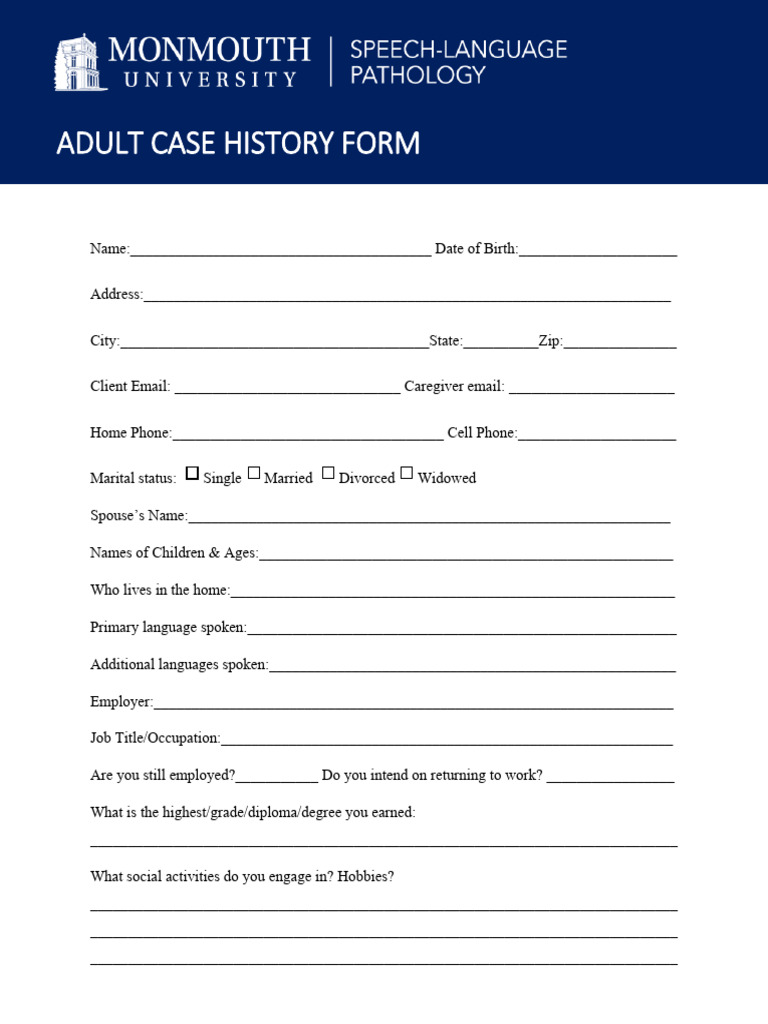 Adult Case History Form | PDF | Discovery (Law) | Food And Drug ...