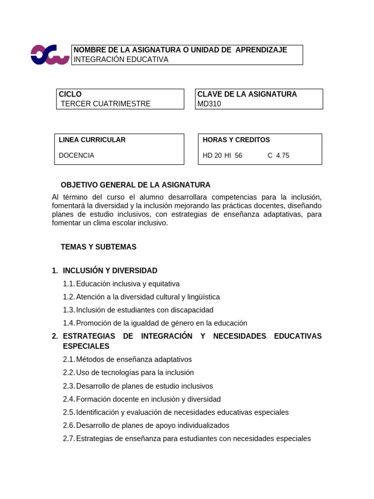 Integración Educativa y Diversidad | PDF | Inclusión (Educación) | Plan ...