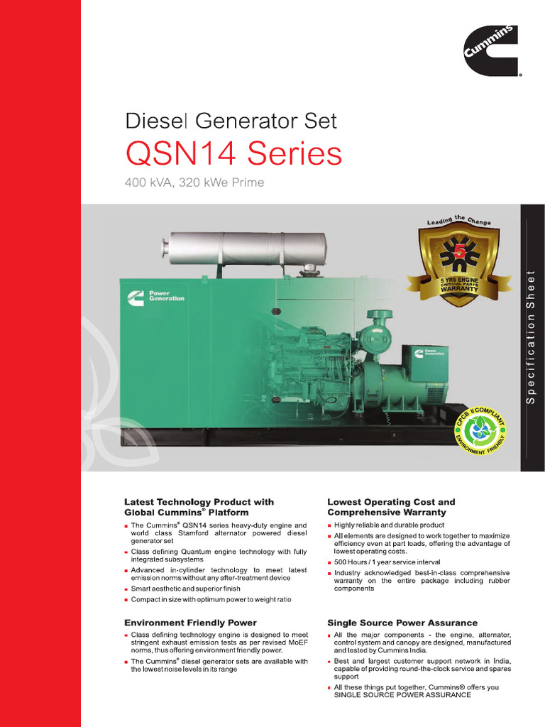 400 KVA QSN14 Specsheet Rev-4 | PDF