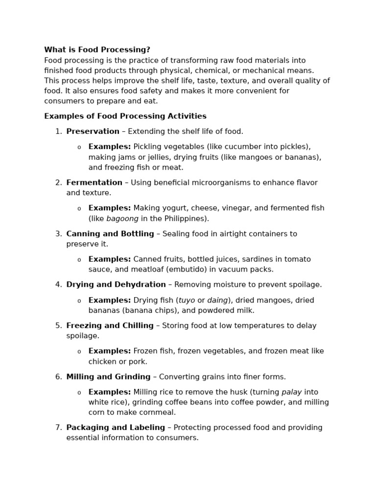 Examples of Food Processing Techniques | PDF | Curing (Food ...