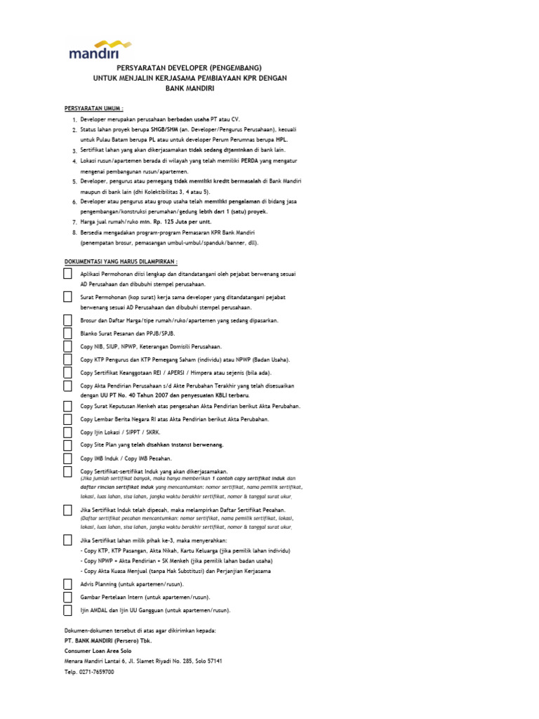 Persyaratan Kerja Sama Developer KPR | PDF