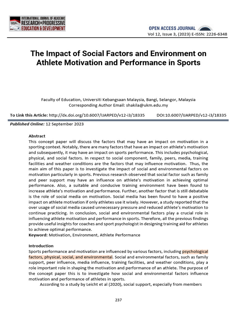 Social Factors Affecting Athlete Motivation | PDF | Motivational ...
