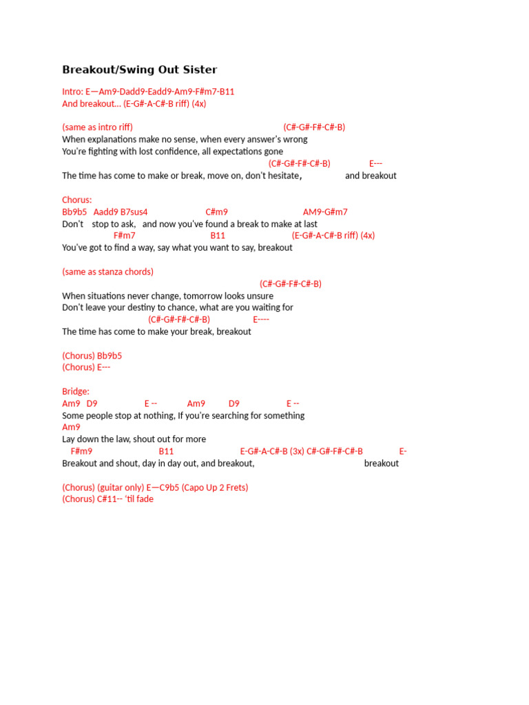 Breakout Song Lyrics and Chords | PDF