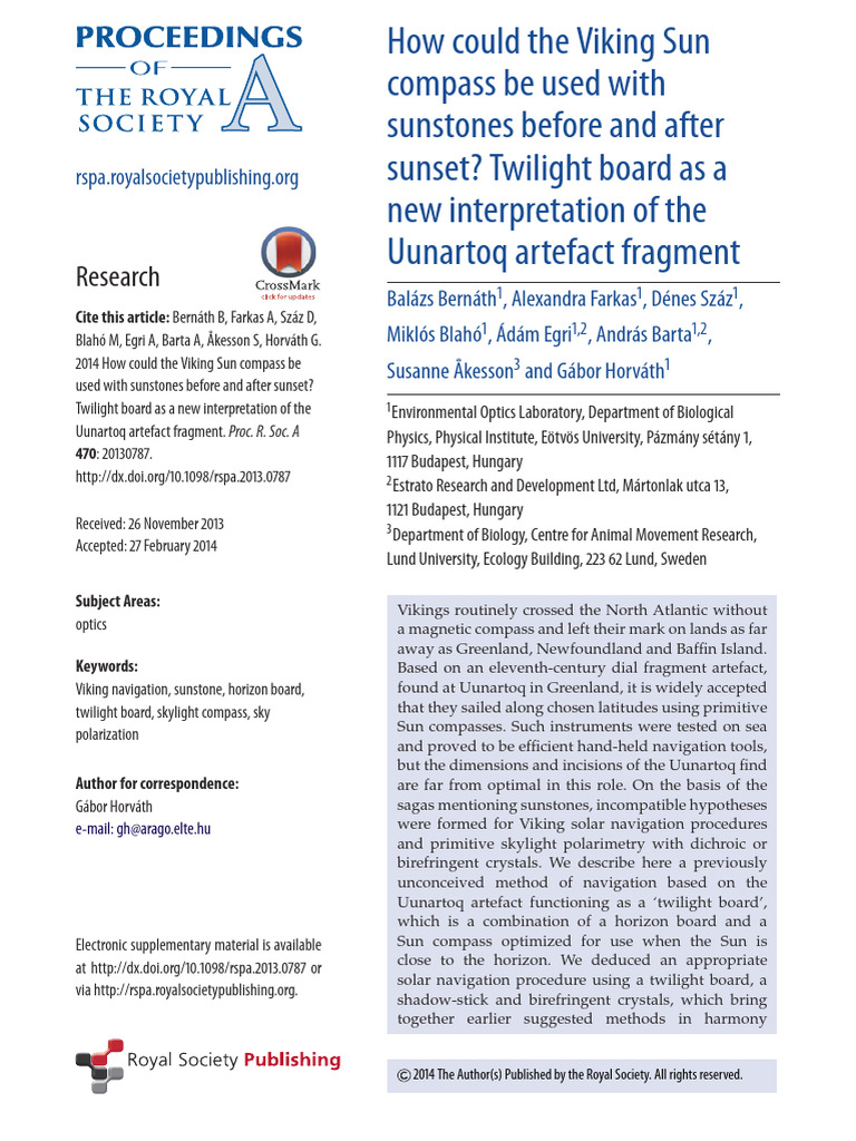 Bernáth Et Al 2014 How Could The Viking Sun Compass Be Used With ...