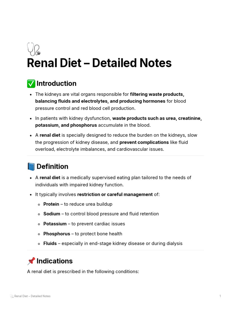 Renal Diet Guidelines and Indications | PDF | Chronic Kidney Disease ...