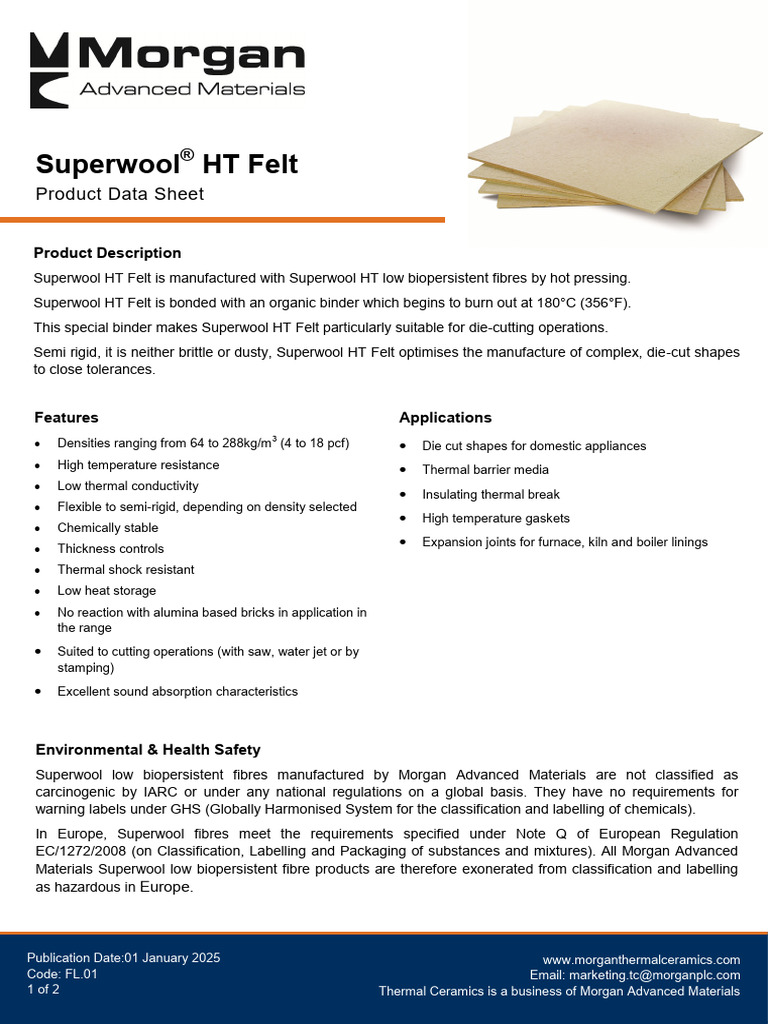 Superwool HT Low Biopersistent Felt Data | PDF | Materials | Building ...