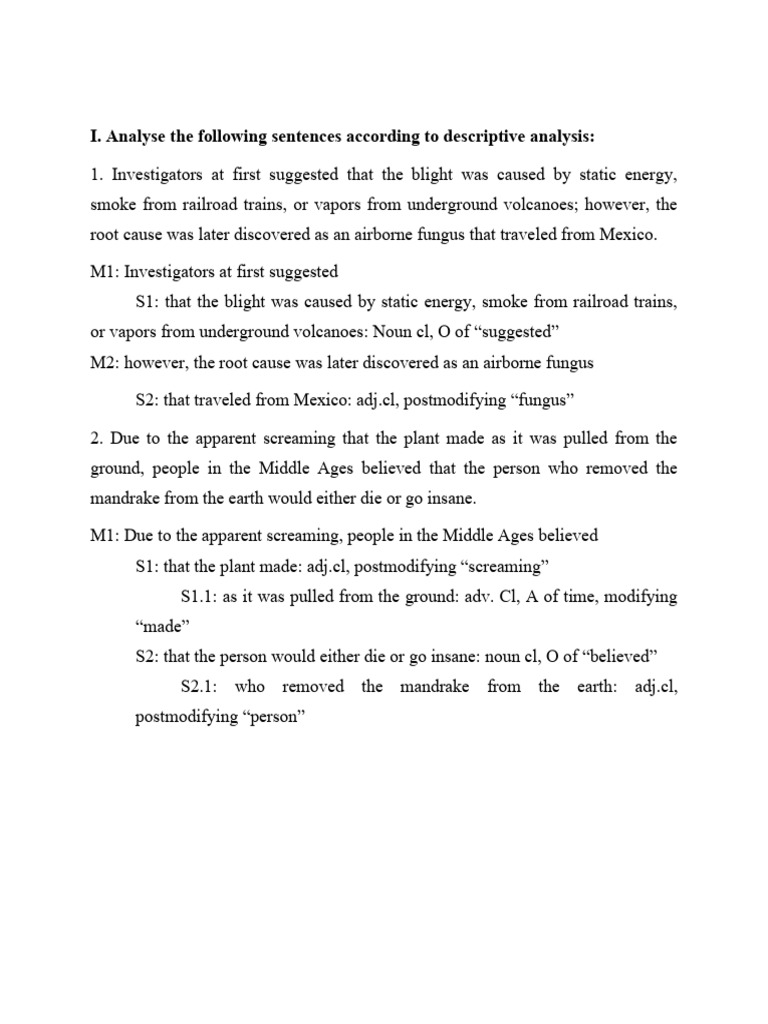 Sentence Structure Analysis Examples | PDF