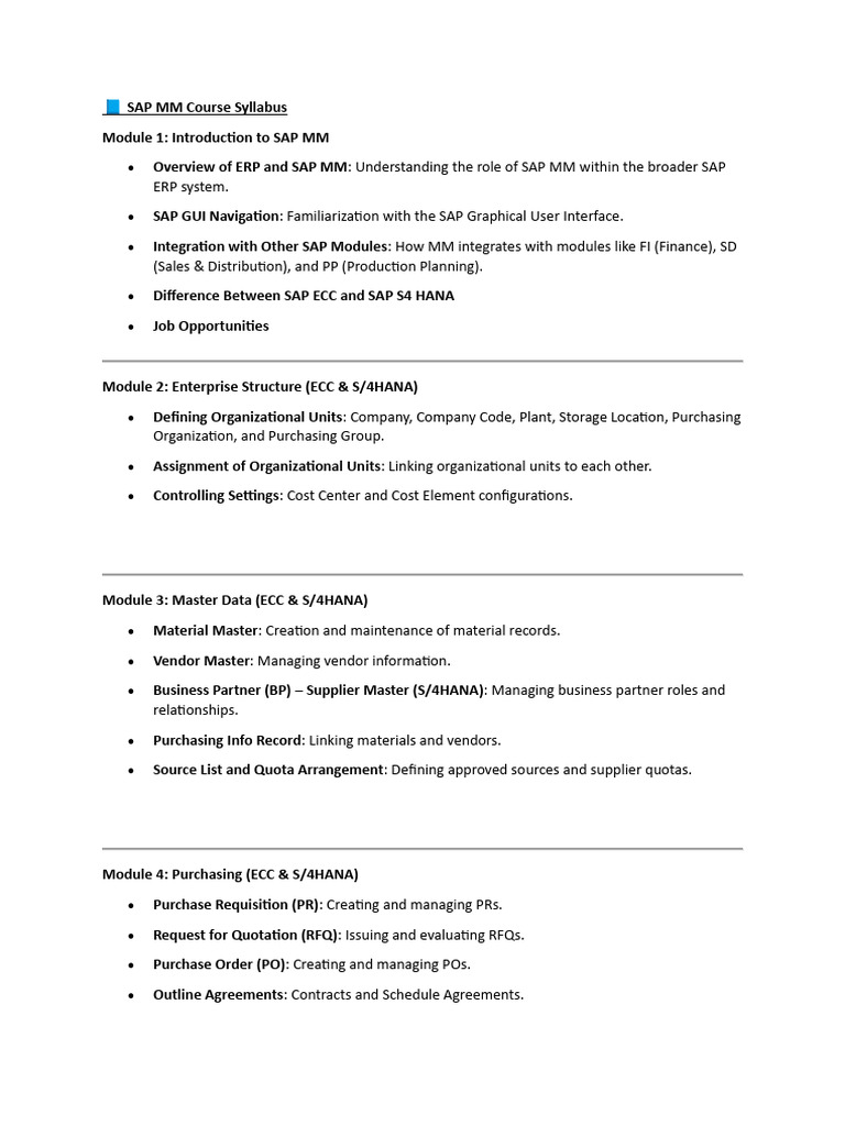 ? SAP MM Course Syllabus | PDF | Invoice | Enterprise Resource Planning