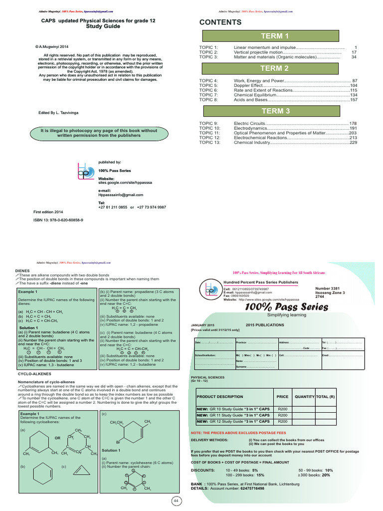 CAPS Grade 12 Physical Sciences Guide | PDF | Alkene | Functional Group