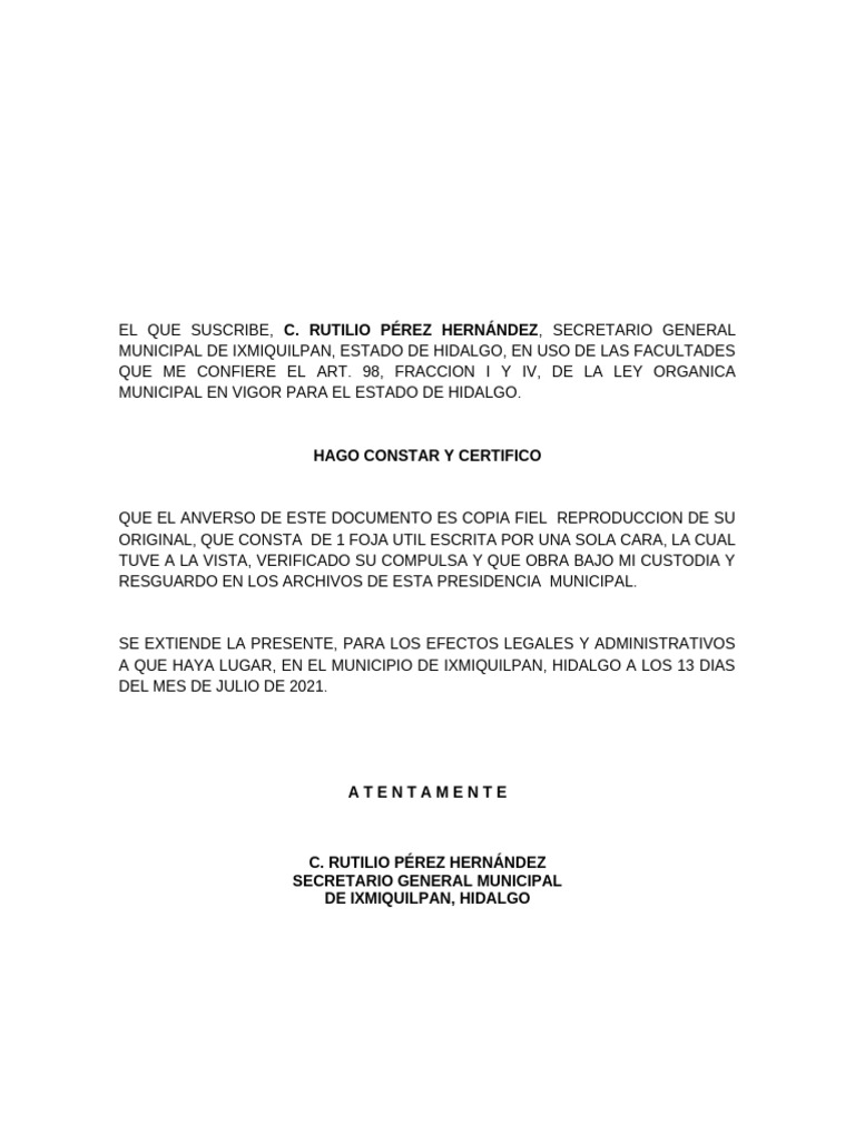 Certificación de Documento Oficial | PDF