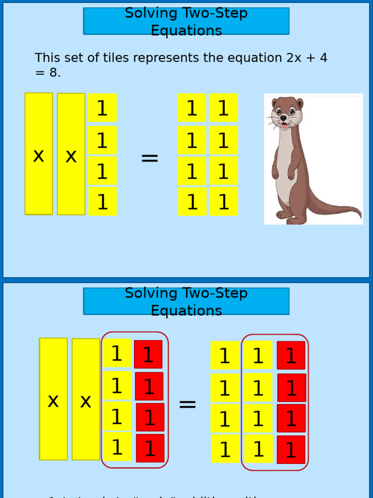 Solving Two-Step Equations with Tiles | PDF | Equations | Multiplication