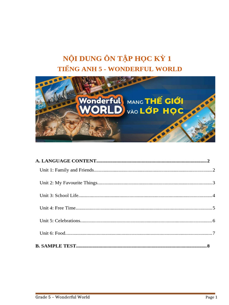 Grade 5 English Review: Wonderful World | PDF | Linguistics