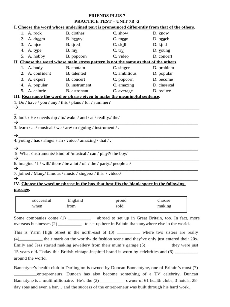 Unit 7B Practice Test Overview | PDF