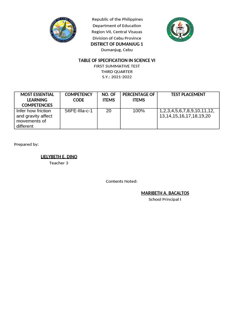 Science VI Third Quarter Test Guide | PDF | Mass | Force