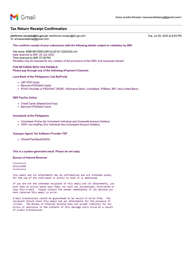 Gmail - Tax Return Receipt Confirmation06302023 | PDF