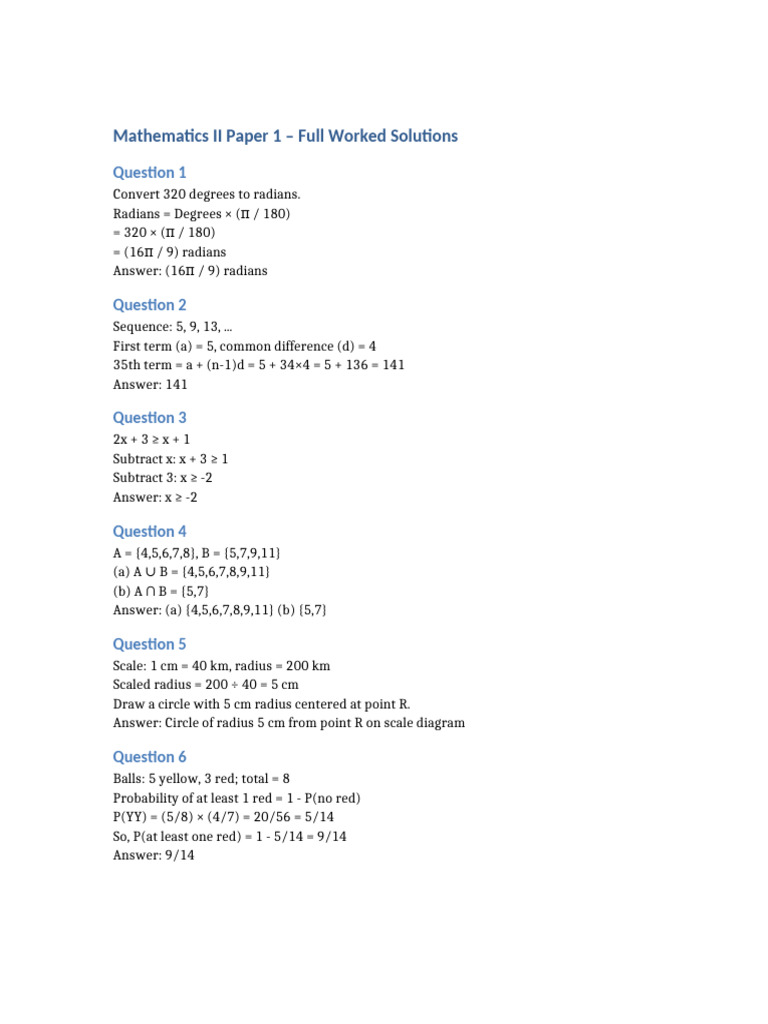 Maths II: Full Worked Solutions | PDF