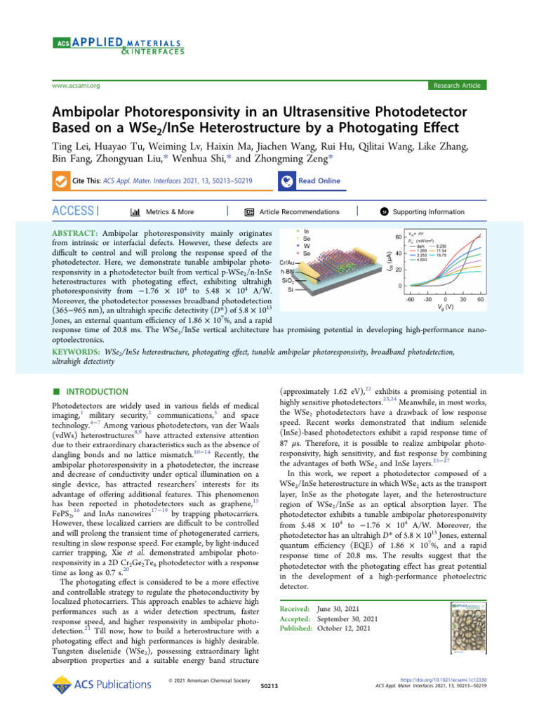 Ambipolar Photoresponsivity in An Ultrasensitive Photodetector Based On ...