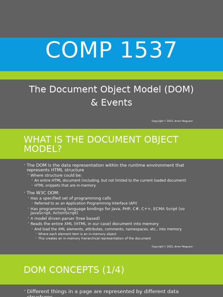 COMP 1537 - Week 8 - DOM Creating, and Events | PDF | Document Object ...