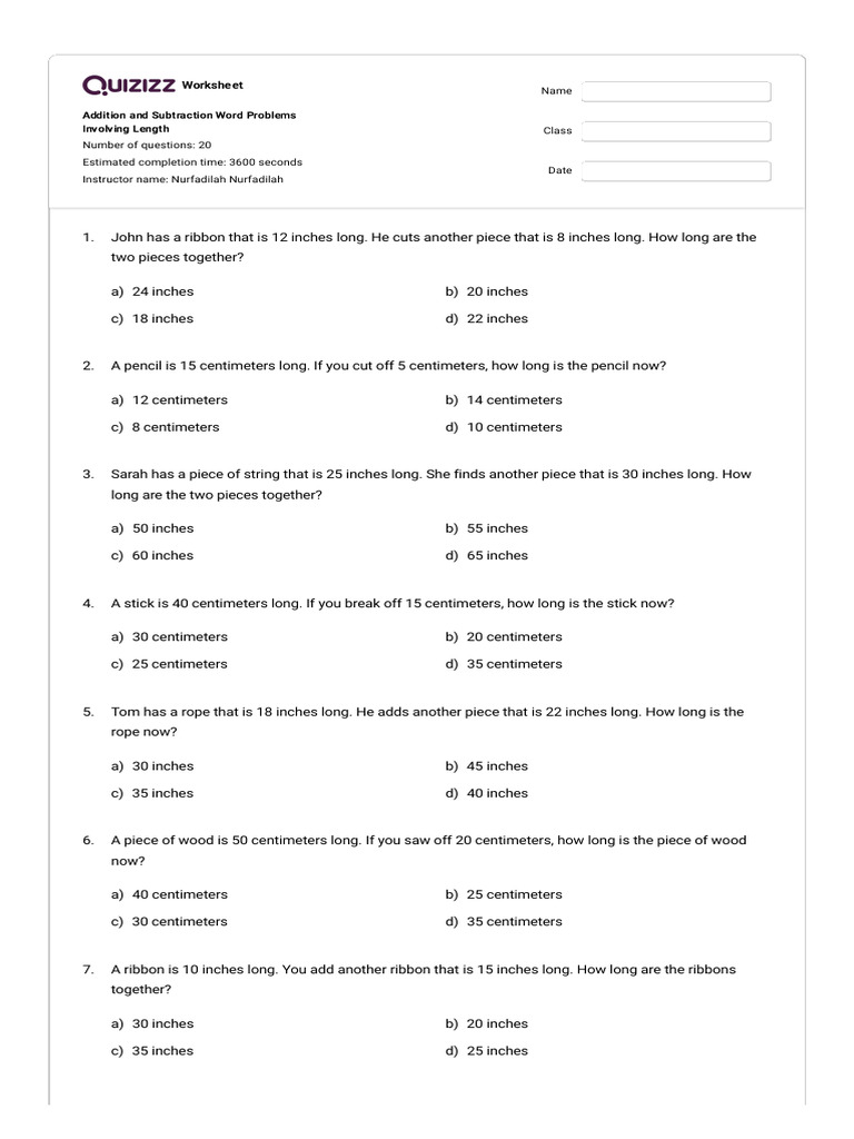 Addition & Subtraction Length Problems | PDF | Chess Openings | Chess ...