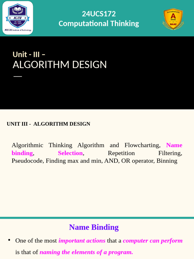 Algorithm Design: Name Binding & Selection | PDF | Variable (Computer ...