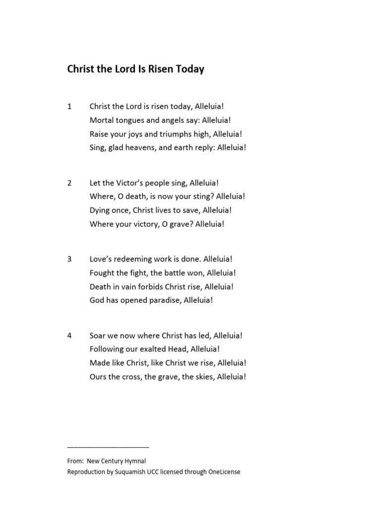 Christ The Lord Is Risen Today Lyrics Pdf