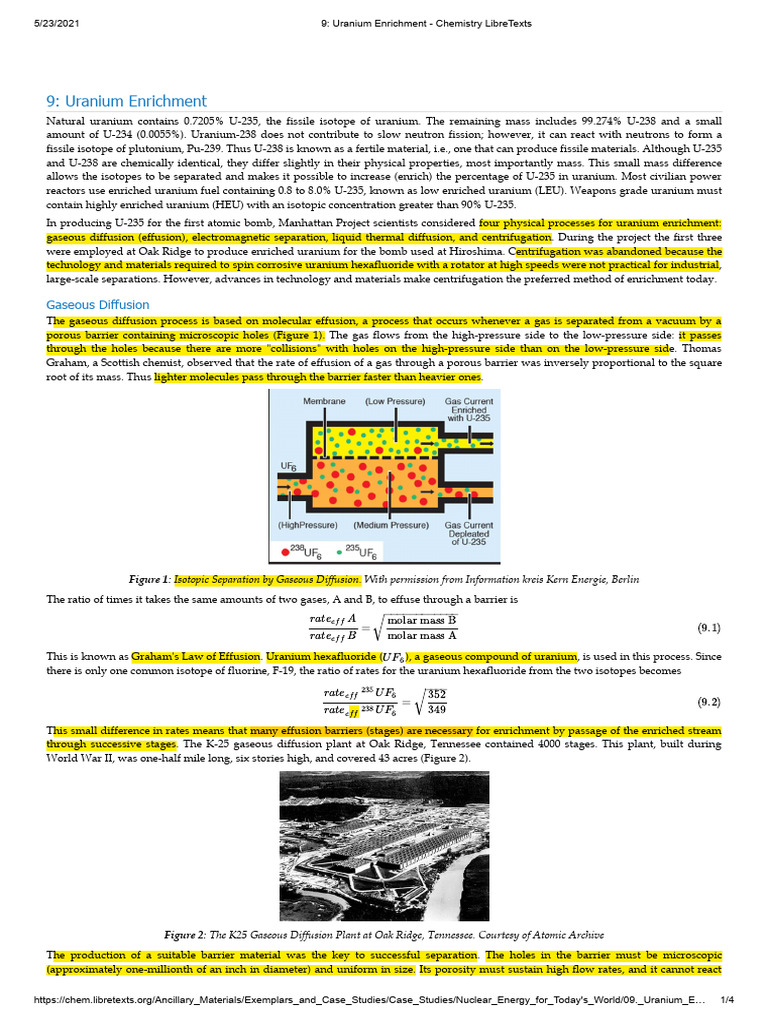 9 - Uranium Enrichment - Chemistry LibreTexts | PDF | Enriched Uranium ...
