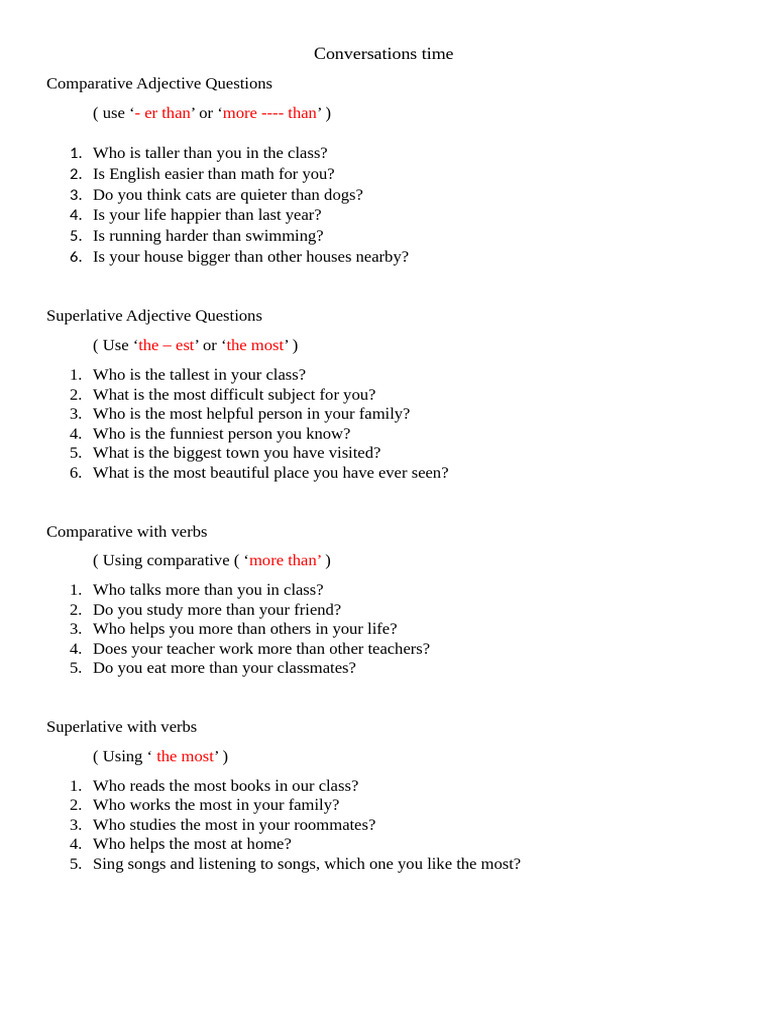 Comparative and Superlative Questions Guide | PDF