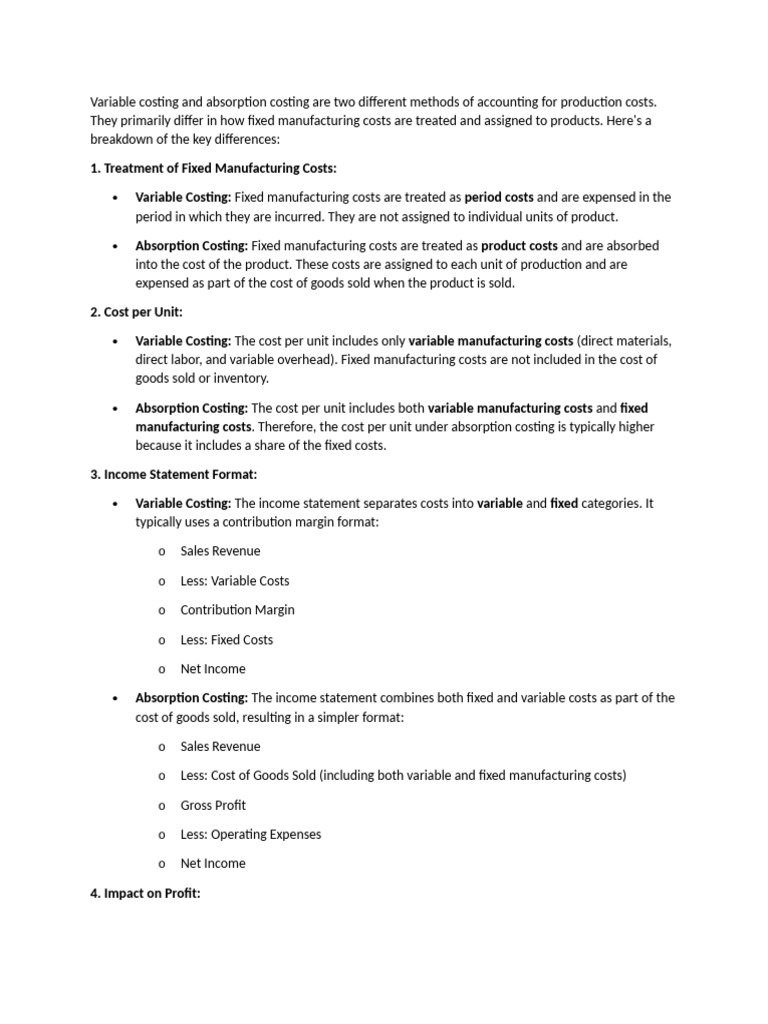 Variable vs. Absorption Costing Explained | PDF | Cost Of Goods Sold ...