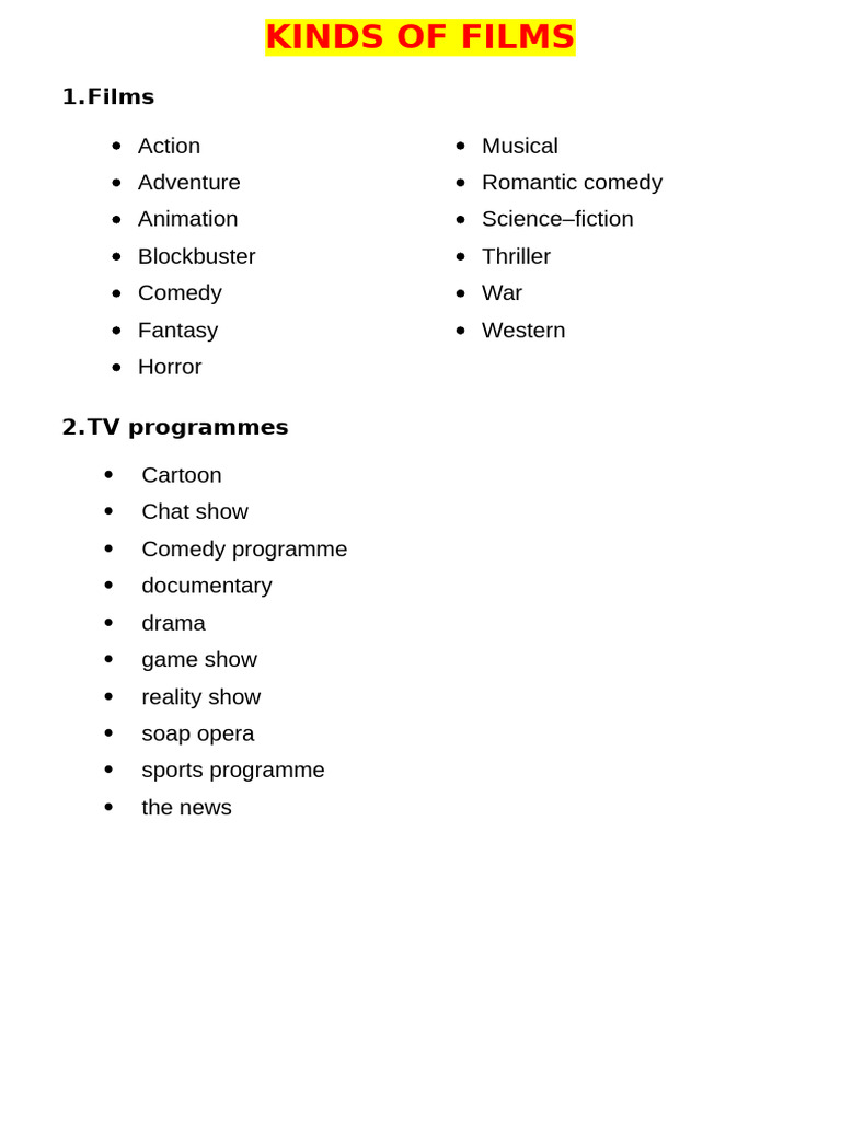 Types of Films and TV Programmes | PDF