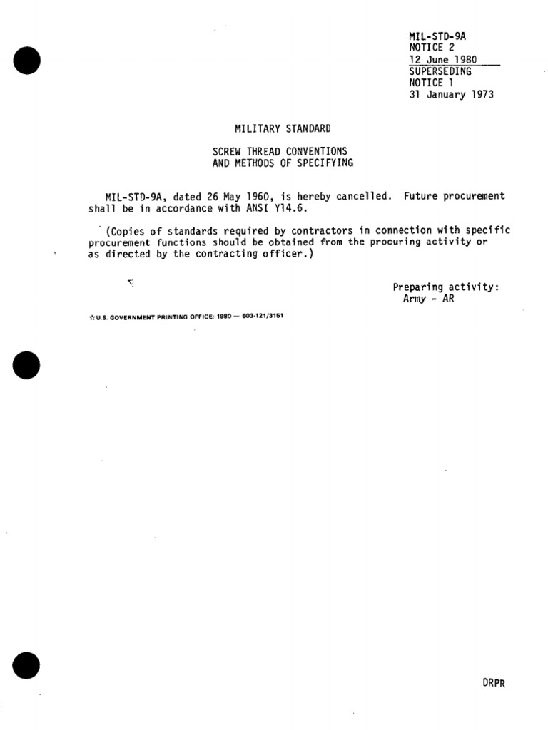 Mil STD 9a - Notice 2 | PDF
