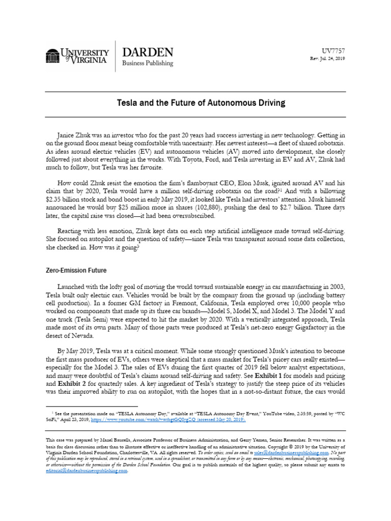 Preread Teslaandthefutureofautonomousdriving | PDF | Motor Vehicle ...