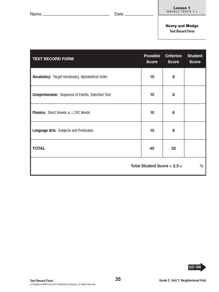 Grade 2 Weekly Test Record Form | PDF