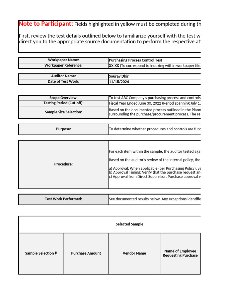 Task 1- Control Testing Template | PDF | Business