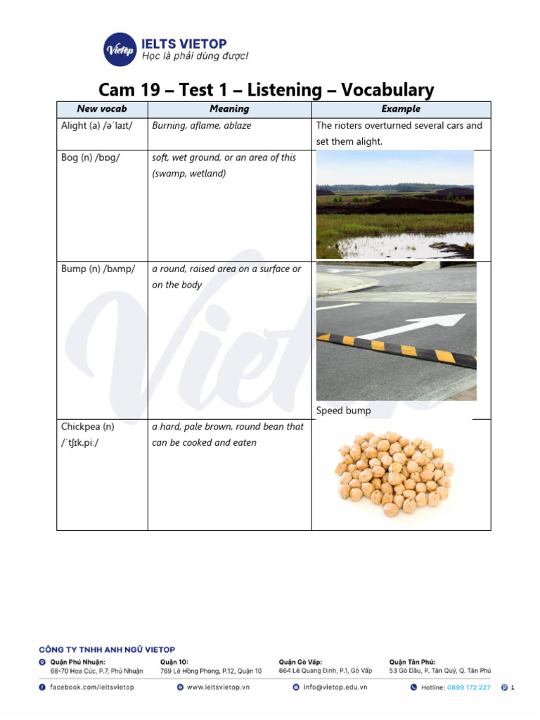 Vocabulary List for Listening Test | PDF