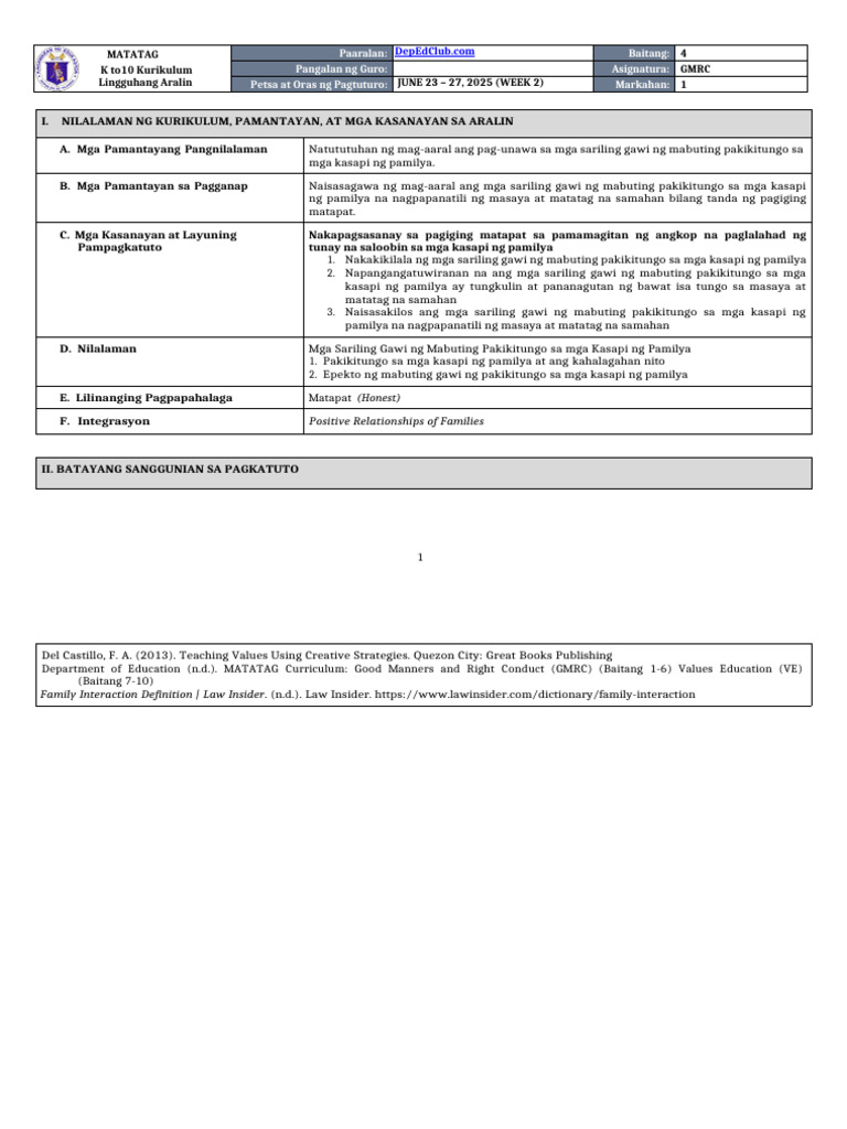 DLL Matatag - GMRC 4 q1 w2 | PDF