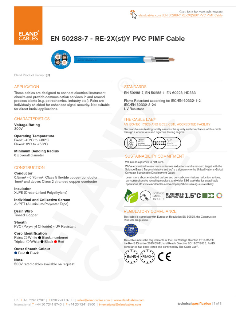 en 50288 7 Re2x ST y PVC Pimf Cable | PDF | Polyvinyl Chloride ...