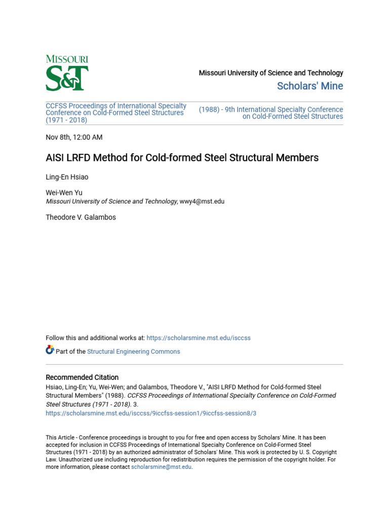 AISI LRFD Method for Cold-formed Steel | PDF | Buckling | Strength Of ...