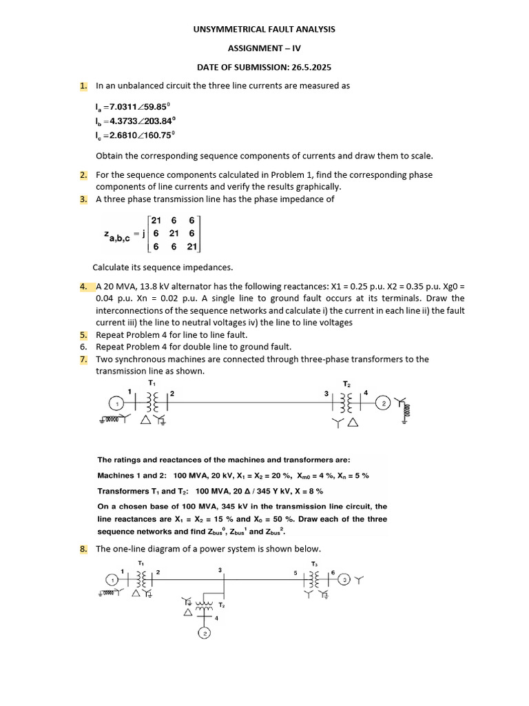Unbalanced Fault Analysis in Power Systems | PDF