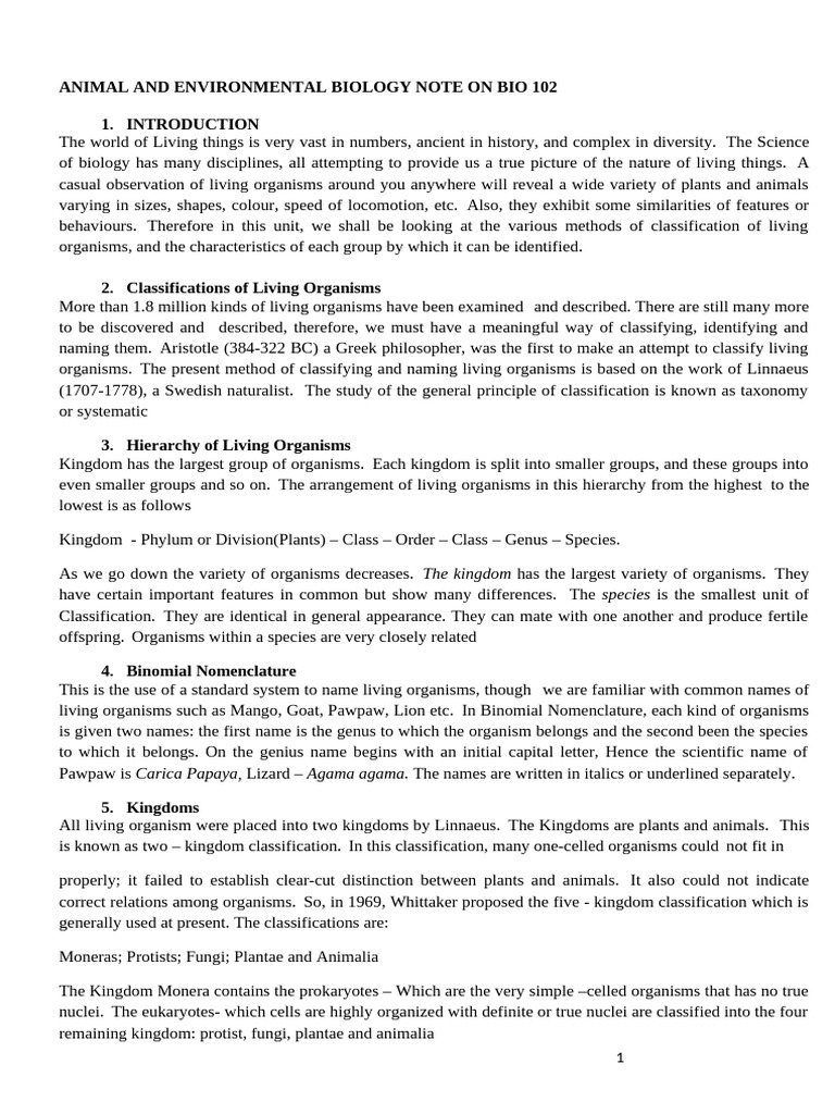 BIO 102 Note - Based On CCMAS Requirement | PDF | Sponge | Invertebrate