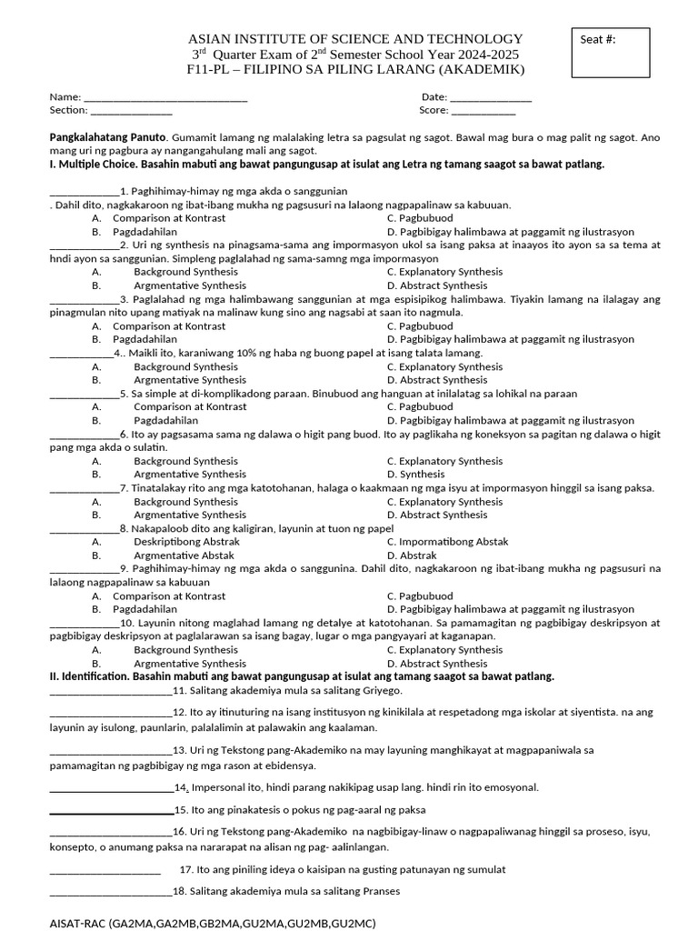 Rac f11 PL 3rd Quarter | PDF