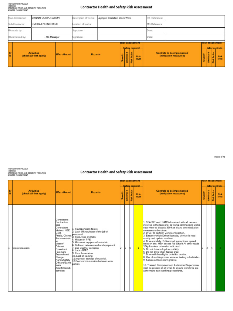 Health and Safety Risk Assessment | PDF | Personal Protective Equipment ...