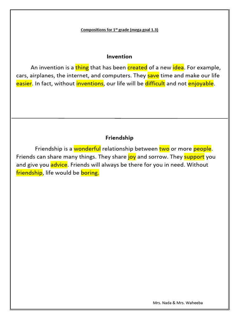 Compositions for 1st Grade 46 مضلله | PDF