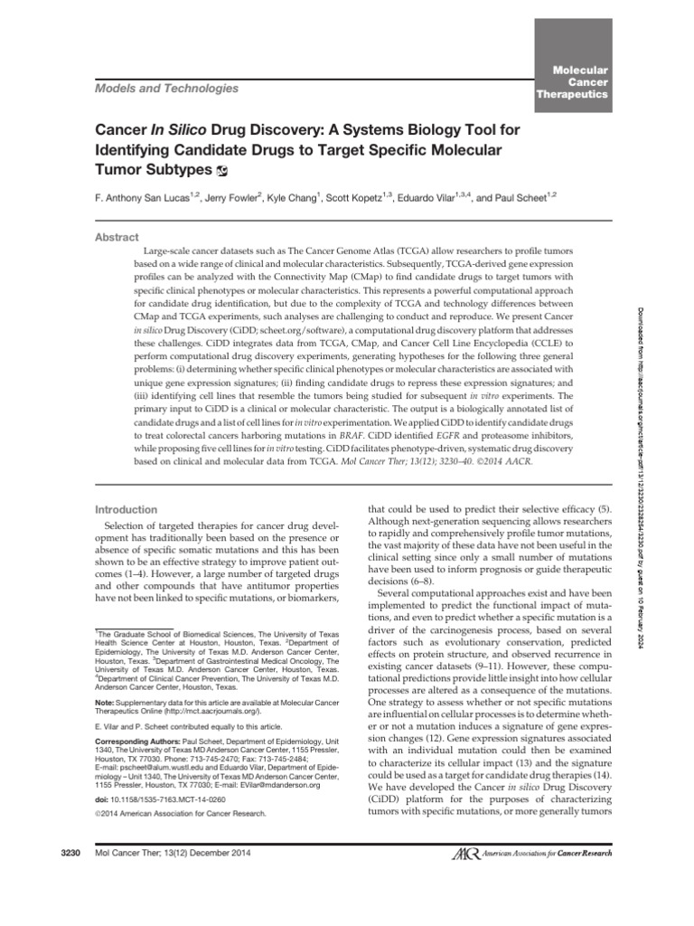 In Silico Drug Discovery for Cancer | PDF | Cancer | Mutation