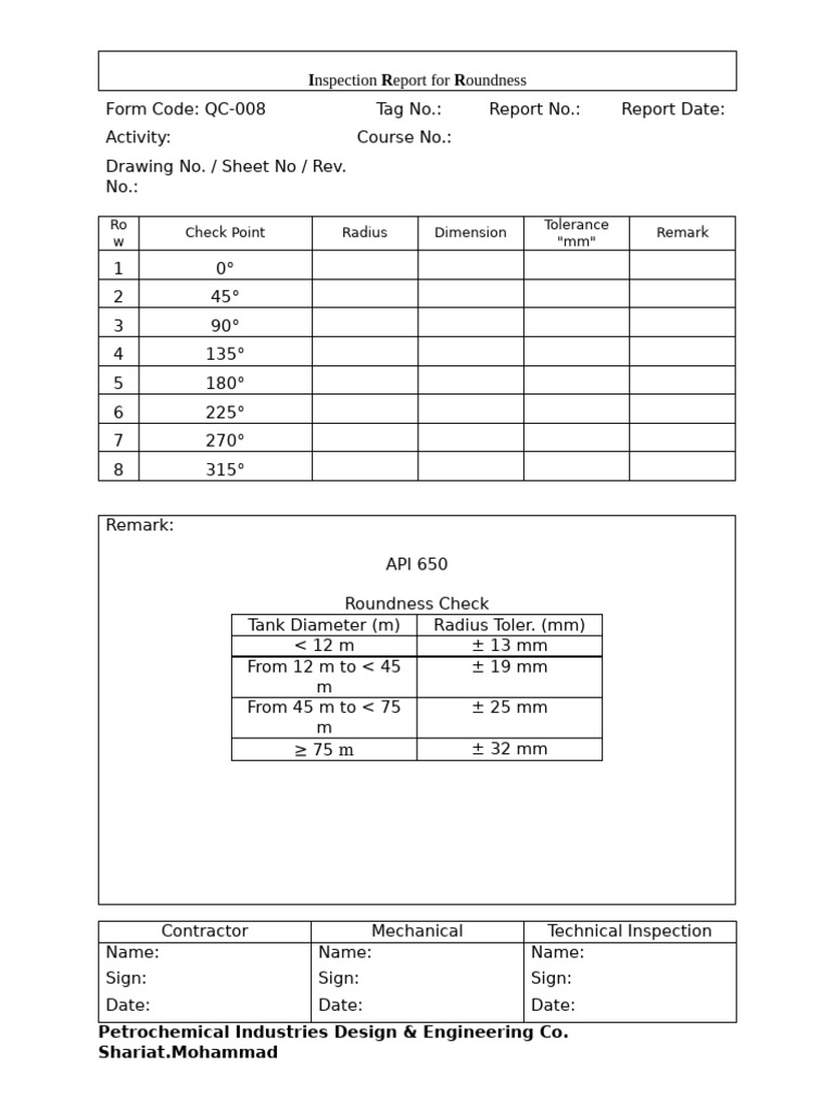 Inspection Report For Roundness | PDF