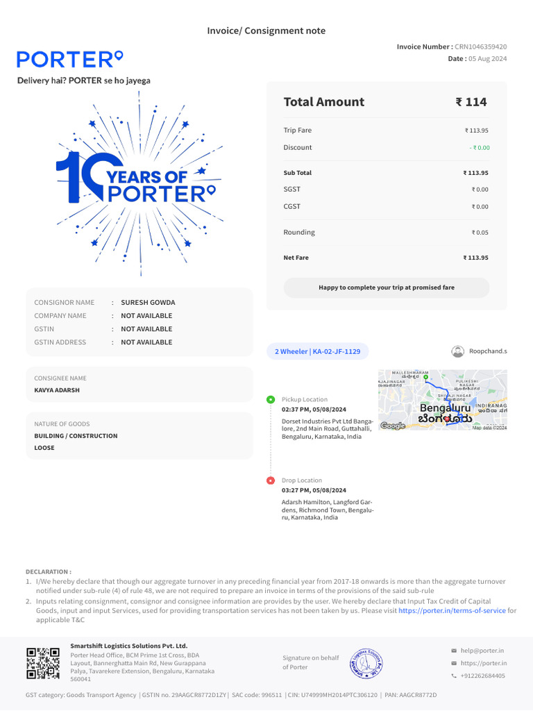 Invoice Details for Consignment GSYIN | PDF