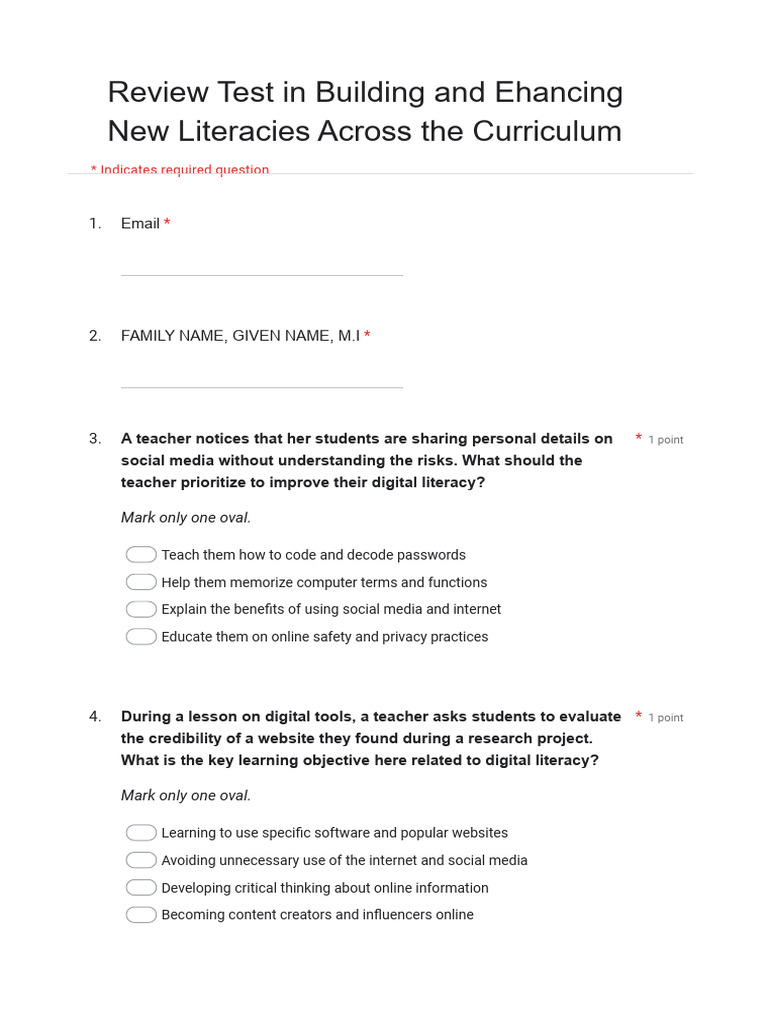 Review Test in Building and Ehancing New Literacies Across The ...