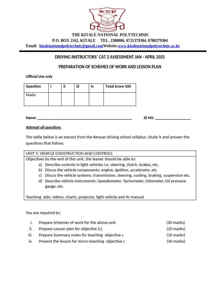Driving Instructors' Assessment April 2025 | PDF