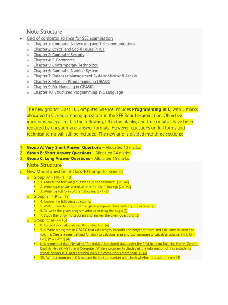 Class 10 Computer Science Notes 2082 | PDF | Transmission Medium ...
